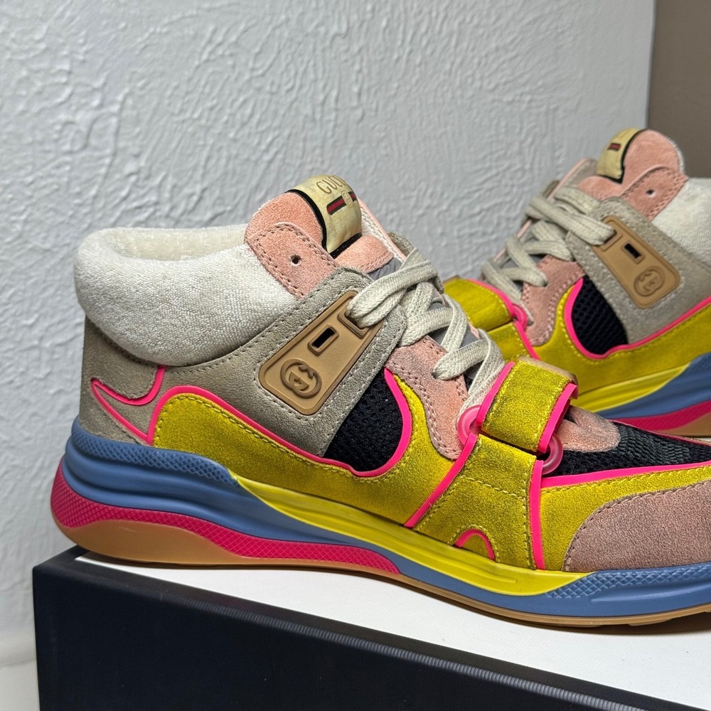 NEW Gucci Ultrapace RT Mid Top Sneakers Yellow Pink Blue M 6.5/ W 8-8.5 - Picture 5 of 15